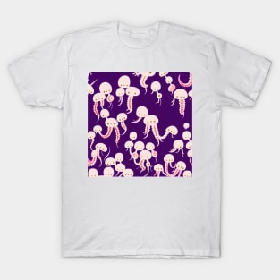 Pink Abstract Octopuses in a Deep Purple Sea - Super Cute Colorful Cephalopod Pattern T-Shirt